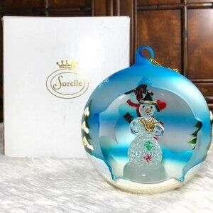 Sorelle Blue Painted Glass Snowman with Dove Painted Glass Lighted Ornament
